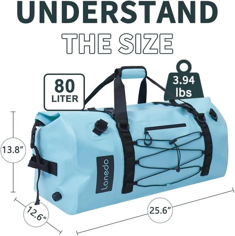 Lanedo 80L Dry Bag Large Waterproof Bag Roll-Top Heavy Duty Fishing Duffel Bag with Durable Straps & Handles for Kayaking Paddle boarding Boating Rafting Fishing - Image 3
